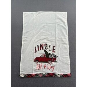 Glory Haus Christmas Tea Towel White Cotton Plaid Jingle All The Way Truck Decor